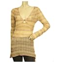 DKNY Jeans Multicolor  Stripes Sheer Knit Long Top Cotton Ring Sweater size M - Dkny