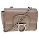 Salvatore Ferragamo Safiano Gancini Chain Shoulder Bag Leather Beige Auth am4246