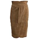 Jitrois Tulip Midi Skirt in Brown Suede Lambskin Leather