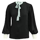 Sandro Long Sleeve Blouse with Pussy Bow in Black Polyester