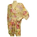 Blumarine Floral 100% Silk Beaded Tunic Sheer Kaftan Cover Up Dress size 42