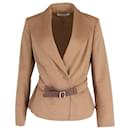 Max Mara Single Breasted Belted Blazer in Brown Camel Hair 