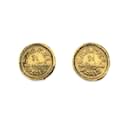 Vintage Gold Metal Round Rue Cambon Clip On Earrings - Chanel