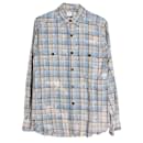 Saint Laurent Checkered Faded Shirt in Blue Cotton