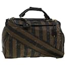 FENDI Pecan Canvas Shoulder Bag 2way Black Brown Auth th3595 - Fendi
