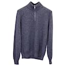 Brunello Cucinelli Half-Zip Sweater in Navy Blue Cashmere 