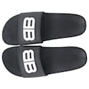 Balenciaga Pool BB Wedge Slide Sandals in Black Rubber