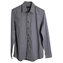 Camisa de botões Prada com estampa de grade em algodão cinza