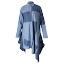Loewe Asymmetrisches Patchwork-Chambray-Hemdkleid aus blauer Baumwolle