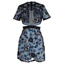 Self-Portrait Florence Floral-Embroidered Cutout Dress in Blue Polyester - Self portrait