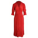 Ba&Sh V-Neck Midi Dress in Red Viscose