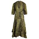 Ganni Leopard Print Wrap Dress in Yellow Cotton