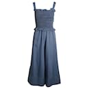Sea New York Ruched Sleeveless Jumpsuit in Blue Cotton Denim 