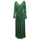 Self-Portrait Pleated V-Neck Gown in Green Polyester - Self portrait