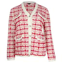 Maje Metalo Tweed Cardigan in Red and White Cotton Blend
