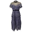 Self-Portrait Sweetheart Yoke Lace Midi Dress in Blue Polyester  - Self portrait