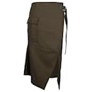 Sacai Asymmetric Side Slit Skirt in Khaki Wool 