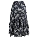 Falda a media pierna con diseño floral a capas en algodón negro Alessia de Sea New York