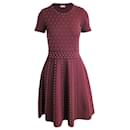 Sandro Flared Skirt Embellished Mini Dress in Burgundy Viscose