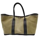 Hermès Garden Party handbag in green canvas and brown leather