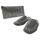 HERMES JOURNEY SHOES 42 GRAY SUEDE SLIPPERS + SLIPPERS POUCH BAG - Hermès