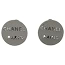 *Chanel Silver Logo Round  Earrings