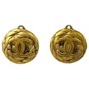 *Chanel Gold Coco Mark Matelasse Round  Earrings