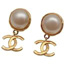 *Chanel White Gold Vintage Coco Mark Pearl Earrings
