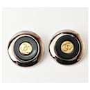 *Chanel Coco Mark Circle Gold Black Silver Earrings