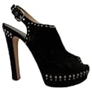 Prada high heeled studded vintage sandals from suede with silver studs