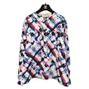 Chanel Airlines Collection Blouse Plaid Print Silk Long Sleeve Top Blouse