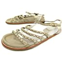 CHAUSSURES CHANEL DAD CHAINS & CC 41 SANDALES EN SATIN DORE GOLDEN SHOES - Chanel