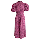 Robe midi mi-longue à manches bouffantes Rotate en viscose à imprimé floral rose - Autre Marque