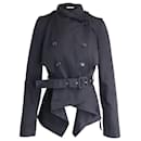 Givenchy Double Breasted Belted Short Coat in Black Cotton
