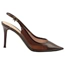 Gianvito Rossi Plexi 85 Slingback Pumps in Brown Leather-Trimmed PVC