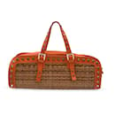 Wicker and Orange Leather Studded Tote Handbag Satchel - Fendi