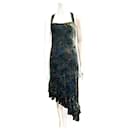 Asymmetric evening dress from velvet and lace - Joseph Ribkoff