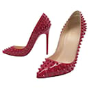 NEW CHRISTIAN LOUBOUTIN PIGALLE SPIKE RED PATENT LEATHER SHOES 37 SHOES - Christian Louboutin