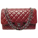 CHANEL CLASSIC JUMBO TIMELESS RED LEATHER BANDOULIERE HANDBAG - Chanel