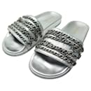CHANEL TROPICONIC G SHOES33372 Sandals 40 SILVER LEATHER MULES SHOES - Chanel