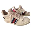 White leather women's tennis with spring summer lace fabric - Gucci