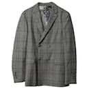 Burberry Slim-Fit Check Double-Breasted Jacket in Grey Wool