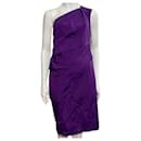 Escada one shouldered silk blend dress in purple