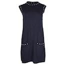 Chanel Pearl Embellished Knit Shift Dress in Navy Blue Cotton
