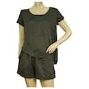 Crossley Graues Baumwoll-Seiden-Kurzarm-T-Shirt, Oberteil, Shorts, Hosen, Größe S - Autre Marque