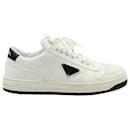 Prada Downtown Perforated Sneakers in White Leather 