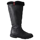 Gucci Fur Lined Web Mid Calf Boots in Black Leather