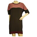 Miu Miu Brown Pink Burgundy 100% Silk Short Sleeve Mini Dress size 42 IT