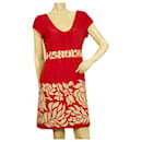 Tibi 100% Mini-robe en soie rouge et fleurie à manches courtes et encolure dégagée taille 6