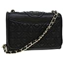 TORY BURCH Chain Shoulder Bag Leather Black Auth am4322 - Tory Burch